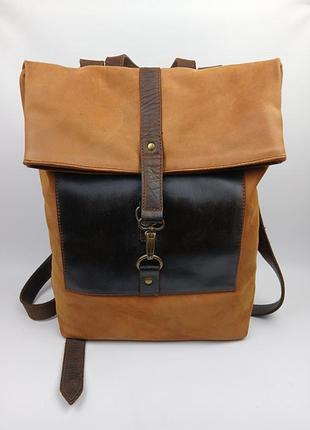 Шкіряний рюкзак рол-топ da bảo real leather (вінтаж / crazy horse)