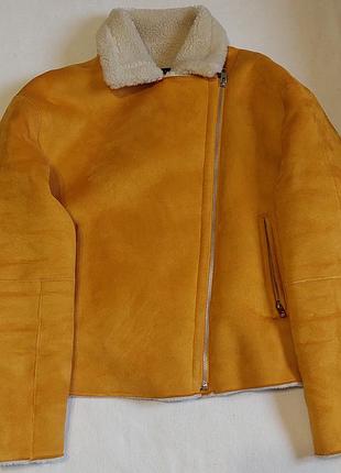 Яскрава дублянка авіатор zara basic / куртка-косуха на хутрі (розмір m)
