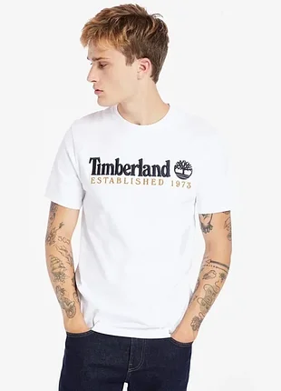 Чоловіча бавовняна футболка білого кольору від бренду timberland