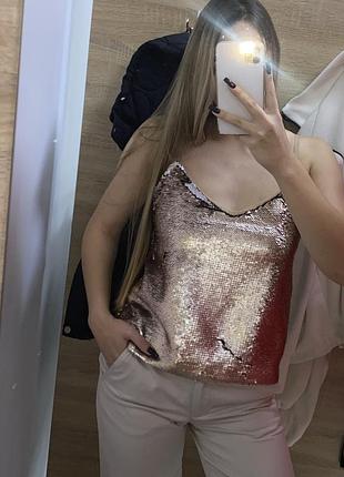 Жіночий топ zara knit на тонких бретелях із двосторонніми паєтками, розмір m