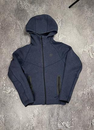 Мужское зип худи кофта nike tech fleece f.c. m-l темно-синяя с капюшоном