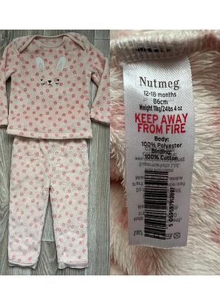 Піжама для дівчаток nutmeg рожева з принтом зайчик 12-18 місяців поліестер