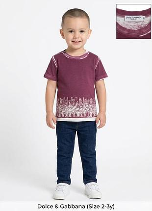 Фірмова футболка dolce & gabbana з принтом (2-3 роки, 92-98 см) made in italy бордова брендова футболка для дитини