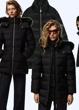 Куртка zara черная натуральная пуховая стеганая водоотталкивающая удлиненная пуховик