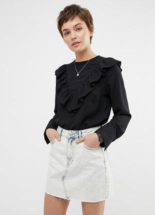 Чёрная блузка h&m с воланами / рюшами eur 34 (xs)