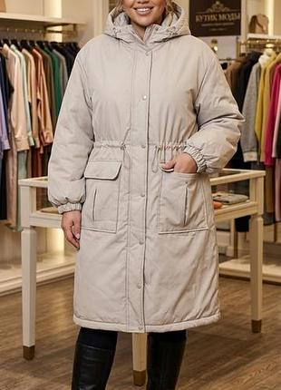 Пальто пуховик теплый с мехом размер xl -2xl (50-52)