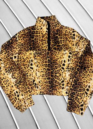Жіноча кофта new look m eu38 uk10 ua44 флісова леопардова 1/4 zip фліска флісовка джемпер пуловер з коміром кофта на флісі тепла зимова укорочена