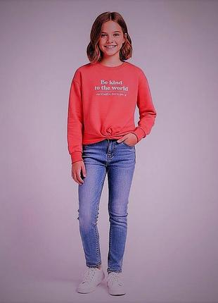 Свитшот ovs kids для девочки, коралловый, с надписью и узлом спереди,12–13 лет, рост 158 см