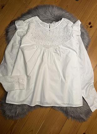 Ідеальна білосніжна стильна блузка сорочка з вишивкою прошва р.xl matalan
