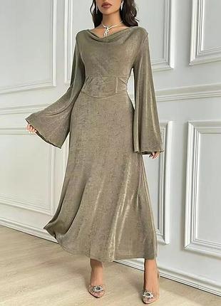 Shein розкішна святкова міді сукня довге плаття з кльош рукавами