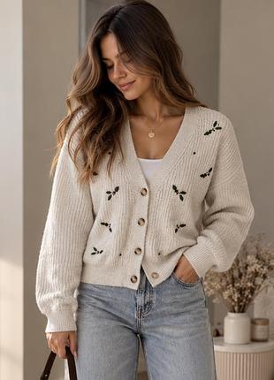 Кардиган dorothy perkins petite s/м молочний в’язаний з вишивкою