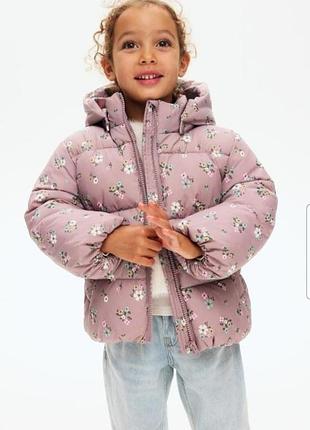 Детская теплая курточка на девочку 3-4роки h&amp;m розовая, рост 98-104см холодная осень на синтепоне