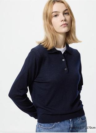 Ноe.поло свитер с мерино uniqlo australian merino v-polo sweater navy из текущей коллекции