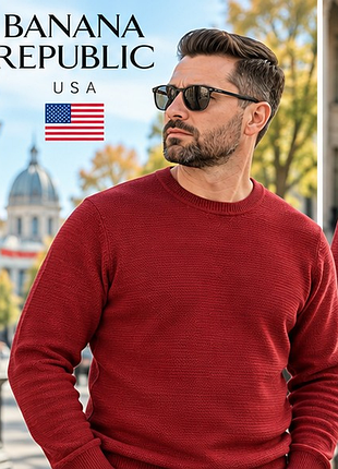 Чоловічий светр banana republic l 50 — 100% бавовна, насичений червоний, фактурна в’язка, преміальний бренд сша