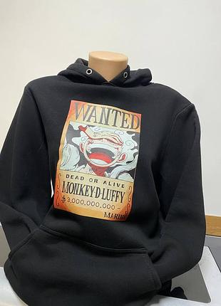 🖤 чорне худі one piece з принтом луффі 🔥 | аніме-худі monkey d. luffy wanted з капюшоном ⚡