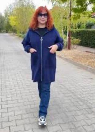 Демисезонное вязаное пальто с капюшоном 2xl