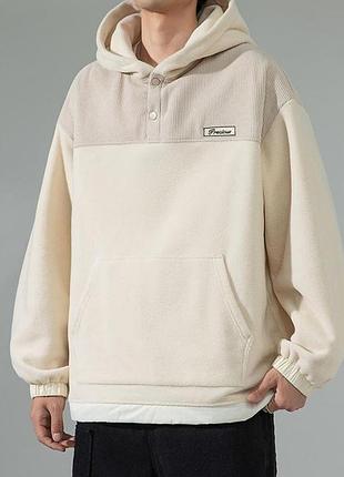 Чоловіче худі на флісі precious 2xl, молочне, оверсайз