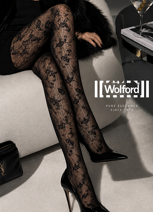 Колготки wolford xs черные кружевные с цветочным узором премиум качество