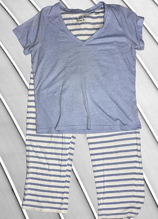 Женская пижама f&amp;f s m eu36 eu38 yra 8 ua42 ua44 голубая хлопковая футболка и полосатые брюки комплект для сна домашний костюм пижамный набор