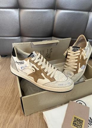 Кеди унісекс golden goose ballstar білі з коричневим