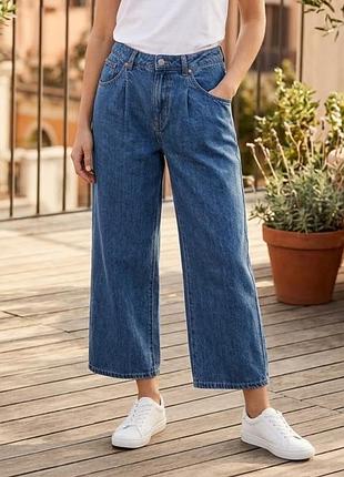 Жіночі широкі джинси marks & spencer wide leg р. uk 12 short сині з льоном