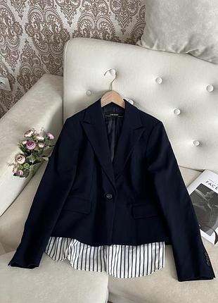 Темно-синій піджак блейзер з імітацією сорочки zara