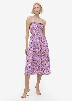Сиреневое платье миди h&m в цветочный принт eur s