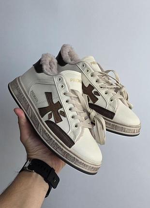 Жіночі кросівки premiata steven fur beige brown | 36–40