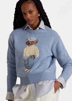 Светр унісекс ralph lauren polo bear бавовна блакитний l