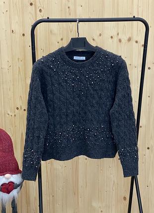 🖤теплый свитер primark с шерстью/серый джемпер с бусинами🖤