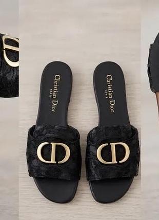 Шльопанці жіночі christian dior 30 montaigne slide чорні шкіряні