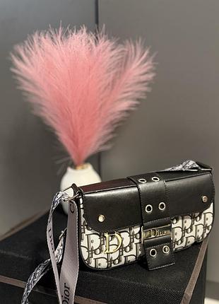 Сумка жіноча christian dior багет через плече чорно-біла