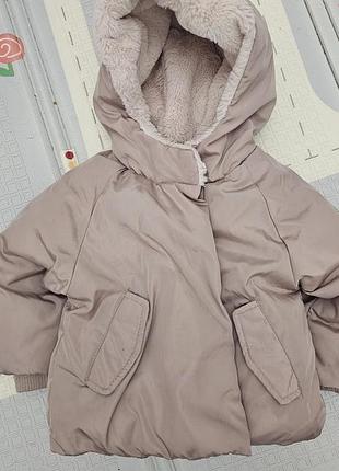 Пуховик zara для дівчинки пудрово-рожевий зимовий