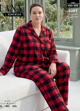 Женская пижама в красную клетку из микробайки от lana, размеры 3xl, 4xl, 5xl