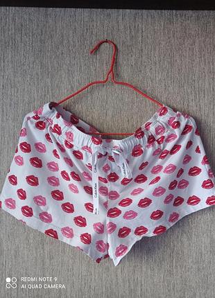 Домашній одяг жіночий calvin klein шорти для сну білі з принтом розмір l бавовна