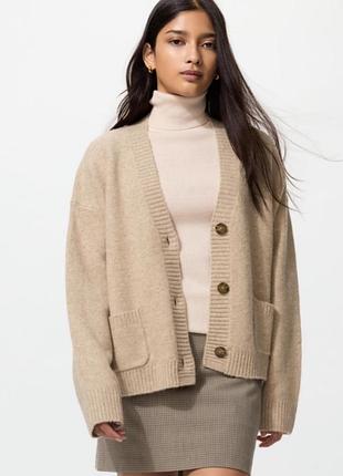 Кардиган жіночий uniqlo оверсайз на ґудзиках l бежевий