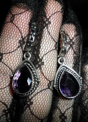 Серьги аметист, натуральный камень, измельчение, индия