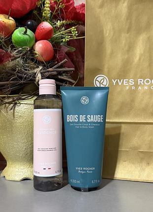 Жіночий подарунковий набір yves rocher: парфумований гель для душу evidence 200 мл та гель для тіла та волосся bois de sauge 200 мл