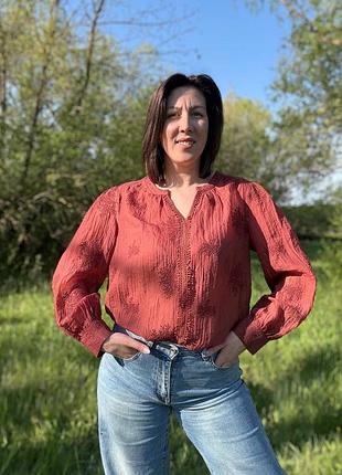Легка бавовняна блуза з вишивкою в етно-стилі🍂