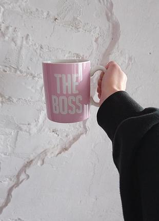 Большая розовая кружка the boss 500 мл george home оригинальная чашка оверсайз
