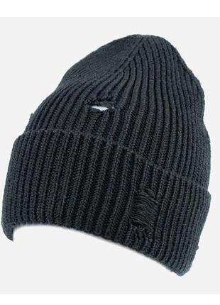 Чорна в'язана шапка-біні з ефектом «рванки» (distressed beanie унісекс