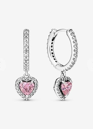 Сережки pandora оригінал!! зі срібла з рожевим камінням
