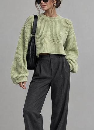Жіночий светр bershka оверсайз укорочений м'ятний