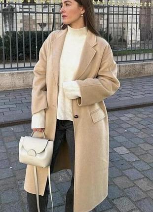 Пальто жіноче zara бежеве, xs-s, 50% вовна