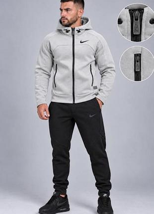 Чоловічий зимовий трикотажний спортивний костюм nike у стильному сіро-бетонному кольорі.тепла, практична та сучасна модель.