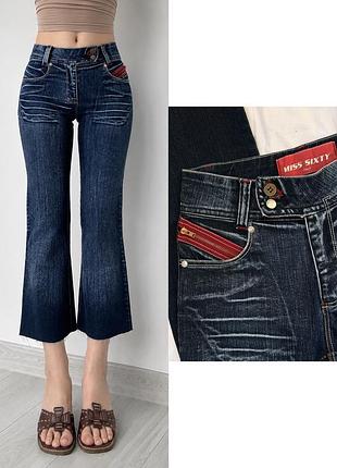 Джинсы miss 60 sixty 34 xs 36 s синие средняя талия посадка клеш укороченные flared bootcut vintage винтаж 2000s 90s ретро y2k