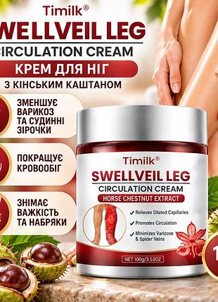 Крем для ног от варикоза и сосудистых звездочек timilk swellveil leg с конским каштаном, от тяжести и отеков 100 г