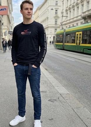 Чоловічий чорний лонгслів hollister california, s (бавовна)