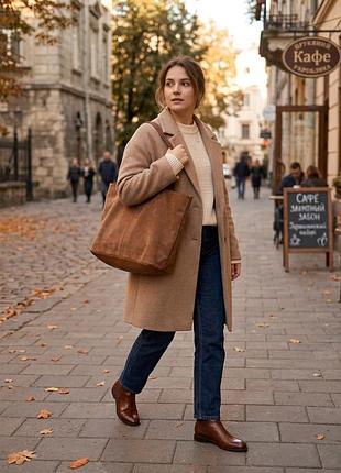 Місткий шопер з натуральної замші xl the primark edit/ велика сумка хобо