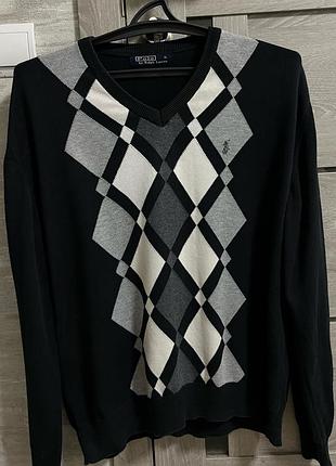 Кофта polo ralph lauren оригінал чорного кольору з принтом у ромб